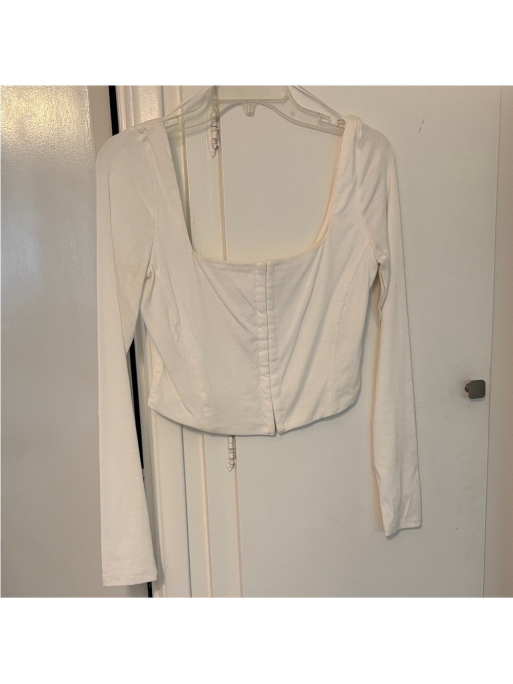 MARBLE White Long-Sleeve Square-Neck Crop Top